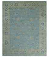 Made to Order Aqua, Beige and Ivory Hand Knotted Floral Oushak Wool Rug