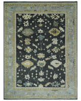 8x10, 9x12, 10x14 and 12x15 Hand Knotted Black, Beige and Silver Traditional Oushak Wool Rug
