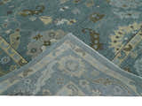Multi Size Hand Knotted Blue and Beige Traditional Oushak Wool Rug