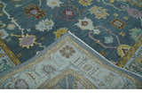 Hand Knotted Blue and Silver Vibrant colorful Oushak Wool Area Rug