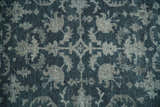 Antique Floral Distressed finished Hand Knotted Serapi Dark Teal and Beige Custom Made wool Area Rug