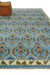 Blue, Brown and Beige Hand Knotted Wool Antique Vintage Style Multi size wool Area Rug