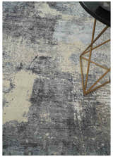 8x10 Charcoal, Beige and Gray Modern Abstract Distressed Finish High Low texture Hand Knotted Rug