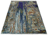 8x10 Fine Hand Knotted Brown Multicolor Modern Abstract Wool and Bamboo Silk Area Rug | AGR19