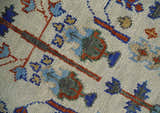 Hand Knotted Antique Ivory, Blue and Gray Traditional Vintage Style Oushak Wool Rug