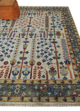 Hand Knotted Antique Ivory, Blue and Gray Traditional Vintage Style Oushak Wool Rug