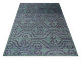 5x8 and 8x10 Hand Knotted Blue, Gray and Purple Modern Contemporary Southwestern Tribal Trellis Recycled Silk Area Rug | OP32