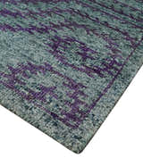 5x8 and 8x10 Hand Knotted Blue, Gray and Purple Modern Contemporary Southwestern Tribal Trellis Recycled Silk Area Rug | OP32