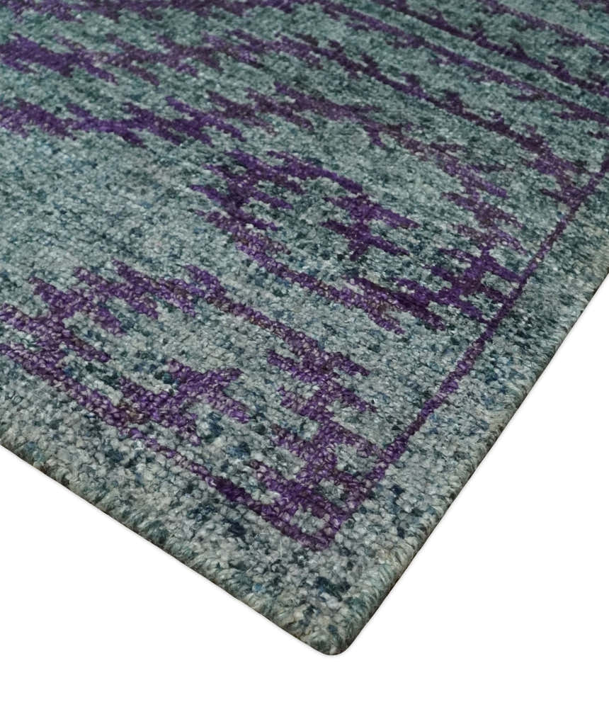5x8 and 8x10 Hand Knotted Blue, Gray and Purple Modern Contemporary Southwestern Tribal Trellis Recycled Silk Area Rug | OP32