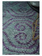 5x8 and 8x10 Hand Knotted Blue, Gray and Purple Modern Contemporary Southwestern Tribal Trellis Recycled Silk Area Rug | OP32