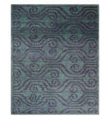 5x8 and 8x10 Hand Knotted Blue, Gray and Purple Modern Contemporary Southwestern Tribal Trellis Recycled Silk Area Rug | OP32
