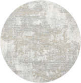Close-up of round Adwoa Boutique Rug. Contemporary design in cloud gray, dark gray, and nutmeg hues. Design-Round-67