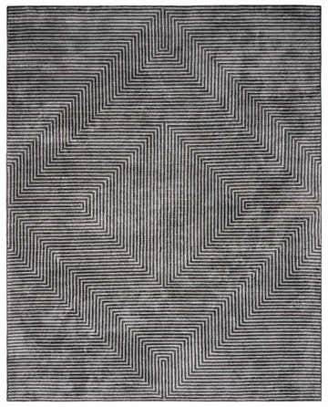 Close-up of Quartz Patterned Sheen Gray/Green Viscose Rug featuring a geometric maze design. Design-Rectangle