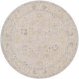 Round Amina Oushak Thick Luxe Area Rug with a traditional floral pattern in amber, brown, pink, olive, gray, mustard, and taupe. Design-Round-67
