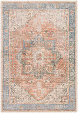 Close-up of the Livabliss Amelie AML-2309 rug. Traditional design with beige, rust, light gray, and pale blue tones. Design-Rectangle-23