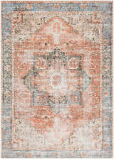 Close-up of the Livabliss Amelie AML-2309 Washable Area Rug. Traditional design with beige, rust, pink, and blue tones. Design-Rectangle-5373