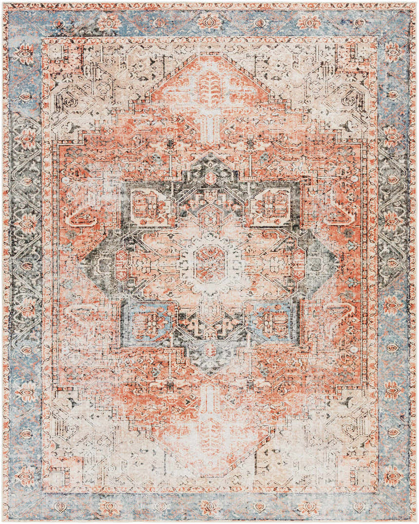 Detailed view of the Livabliss Amelie AML-2309 area rug. Features a traditional design in beige, dusty pink, rust, and pale blue. Design-Rectangle-710103