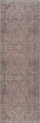 Close-up of the Barny Brown Flat Pile Washable Rug, featuring a traditional diamond pattern and a blend of cream, brown, and gray tones. Design-Runner-2773