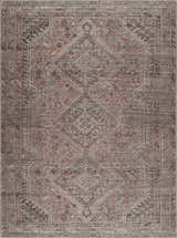 Detailed Barny Brown Flat Pile Washable Rug with traditional diamond pattern in cream, light brown, and dusty sage. Design-Rectangle-5373