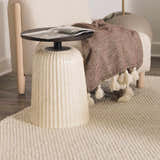 Close-up of the cream-colored, hand-woven texture of the Lucerne Plain Cream Wool Rug. Styleshot