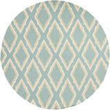 Round Atlantic Area Carpet in seafoam, cream, and mustard with a geometric diamond pattern. Design-Round-8