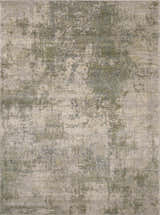 Close-up of the Zazie Thick Luxe Rug. Beige, gray, olive, and teal hues create a contemporary, abstract pattern and soft texture. Design-Rectangle