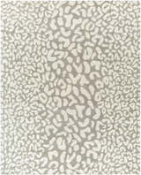 Close-up of the beige and gray Azuka Leopard Print Area Rug, a contemporary wool rug with a unique animal pattern. Design-Rectangle-811