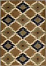 Close-up of Mountain Home MTH-1018 Area Rug. Beige, black, and olive geometric diamond pattern. Contemporary style. Design-Rectangle