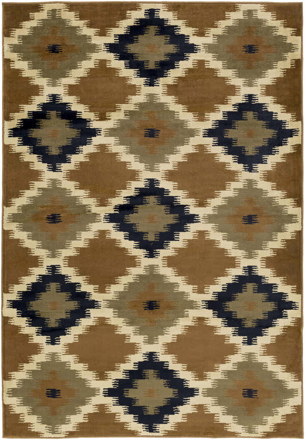 Close-up of Mountain Home MTH-1018 Area Rug. Beige, black, and olive geometric diamond pattern. Contemporary style. Design-Rectangle