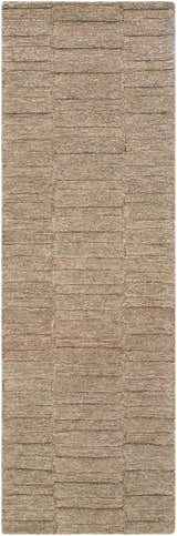 Close-up of the hand-tufted Idaho Broken-Striped Brown Area Rug. Beige, sandstone, and taupe wool rug with a contemporary broken stripe design. Design-Runner-268