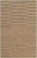 Close-up of Idaho Broken-Striped Brown Area Rug. Beige, sandstone, and taupe wool rug with a contemporary broken stripe pattern. Design-Rectangle-576