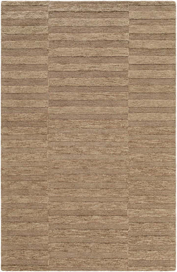 Close-up of Idaho Broken-Striped Brown Area Rug. Beige, sandstone, and taupe wool rug with a contemporary broken stripe pattern. Design-Rectangle-576