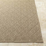 Close-up of the Bandit Brown Area Rug showing its woven diamond pattern and camel, tan, and prairie dust colors. Front