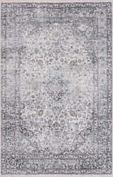 Close-up of the Light Blue Holi-4603 Washable Area Rug. Traditional vintage style with charcoal, blue, and brown floral patterns. Design-Rectangle-5373