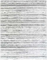 Close-up of the Blaise Area Rug. Cream and gray shag rug with a subtle horizontal striped pattern. Design-Rectangle-71010
