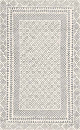 Close-up of Livabliss Bahar BHR-2321 area rug. Charcoal and off-white rug with farmhouse floral and geometric patterns. Design-Rectangle-31157