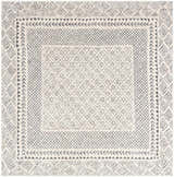 Close-up of the Livabliss Bahar BHR-2321 rug. Charcoal and off-white geometric and floral pattern, farmhouse style. Design-Square-53