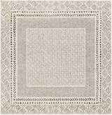 Close-up of Livabliss Bahar BHR-2321 area rug. Farmhouse style rug with charcoal and off-white geometric patterns. Design-Square-67