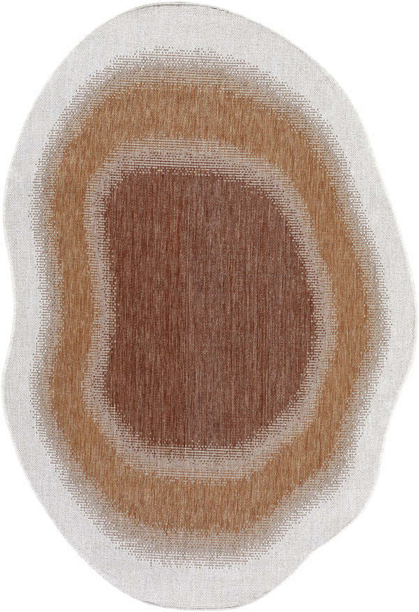 Close-up of the Burian Orange Area Rug, featuring a unique abstract pattern in burnt orange, cream, and rust hues. Design-Custom