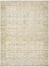 Close-up of Becki Olive Owens x Livabliss Renaissance Area Rug. Beige, olive, and tan traditional rug with a farmhouse style. Design-Rectangle-810