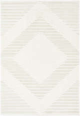 Close-up of the Briana Off-White Washable Area Rug featuring a geometric linear pattern and textured cream color. Design-Rectangle-57