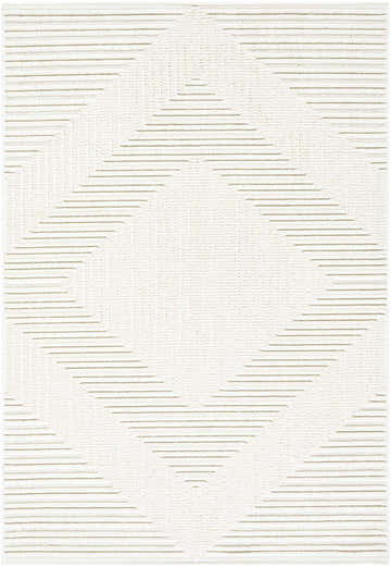 Close-up of the Briana Off-White Washable Area Rug featuring a geometric linear pattern and textured cream color. Design-Rectangle-57