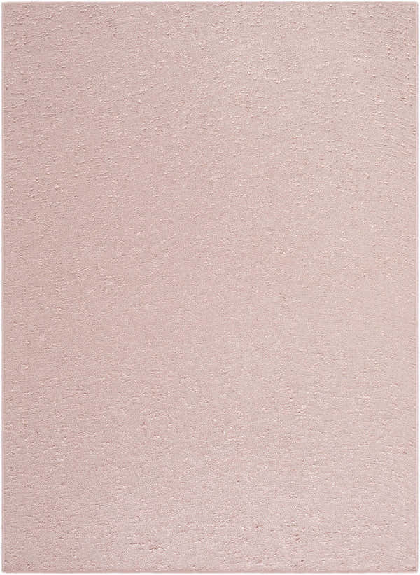 Close-up of the Breena Blush Washable Area Rug. The rug has a subtle woven texture in a soft blush pink color. Design-Rectangle-57