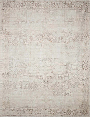 Close-up of the Galey Alix Collins Avenue V Vintage Medallion Rug, featuring beige, dark red, and ivory traditional patterns. Design-Rectangle-237