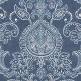 Close-up of Simpatico Candice Olson x LIVABLISS SPO-1000 Area Rug; navy wool with cream, light blue, and pale blue paisley pattern. Swatch