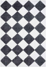 Close-up of Bosley Black Washable Area Rug, featuring a contemporary black and off-white diamond pattern. Design-Rectangle-57