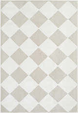 Close-up of the Bosley Beige Washable Area Rug featuring a contemporary diamond pattern in beige and cream hues. Design-Rectangle-576