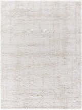 Close-up of the Bianca Area Rug, a soft, textured shag rug in medium gray and white polyester. Design-Rectangle-537