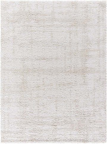 Close-up of the Bianca Area Rug, a soft, textured shag rug in medium gray and white polyester. Design-Rectangle-537