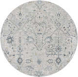 Close-up of round Barkisland Thick Luxe Oushak Rug. Features floral, oriental design in deep teal, sage, and beige tones. Design-Round-67